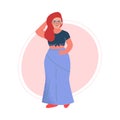 Attractive Plus Size Woman, Beautiful Curvy, Overweight Girl in Fashionable Clothes, Body Positive Concept Vector
