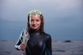 Attractive portrait of cheerful young diver woman Royalty Free Stock Photo