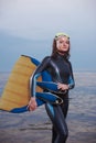 Attractive portrait of cheerful young diver woman Royalty Free Stock Photo