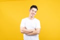 Attractive portrait happy young asian man smiling looking at camera with copy space Royalty Free Stock Photo