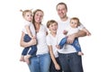 Attractive portrait of young happy family over white background Royalty Free Stock Photo