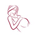 Attractive pregnant woman body silhouette drawing. Vector illustration of mother-to-be fondles her belly. Happiness and caress co Royalty Free Stock Photo