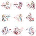 Attractive pregnant woman body silhouette drawings. Vector illus Royalty Free Stock Photo