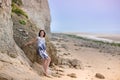 Attractive pregnant woman relaxing at a beautiful beach Royalty Free Stock Photo