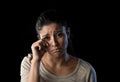 Attractive sad and desperate Latin woman crying frustrated suffering problems in sadness and stress Royalty Free Stock Photo