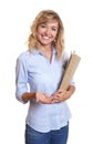 Attractive secretary with curly blond hair and file Royalty Free Stock Photo