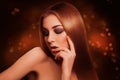 Attractive sensual brown hair woman with closed eyes in studio Royalty Free Stock Photo