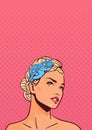 Attractive Sensual Girl Looking Up Elegant Portrait Of Blonde Woman On Pinup Retro Background