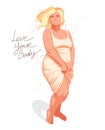 Attractive and sexy plus size woman isolated illustration concept of body positivity health and happiness, love