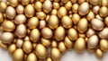 Attractive shiny golden eggs background, close-up shots, rich concept, vitality Generative AI Royalty Free Stock Photo