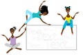 Attractive smiling African-American girls and blank text banner. Frame Board.