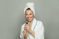 Attractive Spa woman wellness model taking a shower and singing Royalty Free Stock Photo