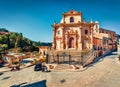 Attractive spring cityscape of Ragusa town with Church Holy Souls in Purgatory.