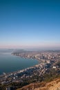 Attractive spring cityscape of Vlore city from Kanines fortress. Captivating morning sescape of Adriatic sea
