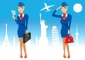 Attractive stewardess holding briefcase