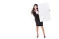 attractive stewardess showing empty board Royalty Free Stock Photo