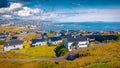 Attractive summer sityscape of Torshavn town. Impressive morning scene of Streymoy island, Faroe