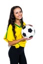 Attractive supporting woman holding football Royalty Free Stock Photo