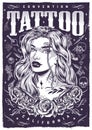 Attractive tattoo woman poster monochrome