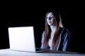 Attractive teen girl suffering cyberbullying or exposed to cyber bullying and internet harassment feeling sad Royalty Free Stock Photo