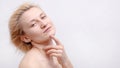 Attractive Topless Girl With Short Hair And Finger On Her Chin Closeup Head Shot Royalty Free Stock Photo