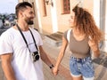 Happy smiling tourists walking and enjoying the view Royalty Free Stock Photo