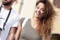 Happy smiling tourists walking and enjoying the view Royalty Free Stock Photo