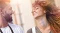 Happy smiling tourists walking and enjoying the view Royalty Free Stock Photo