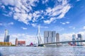 Attractive View of Renowned Erasmusbrug Swan Bridge in Rotterdam in front of Port and Harbor. Picture Made At Day