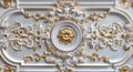 An attractive white and gold decorative frame backdrop embellishes the ceiling 3D wallpaper Royalty Free Stock Photo