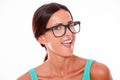 Attractive winking brunette female with glasses