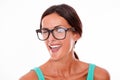 Attractive winking brunette female with glasses