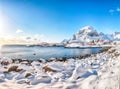 Attractive winter scenery of A village. Norwegian fishing village, with the typical rorbu houses