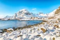 Attractive winter scenery of A village. Norwegian fishing village, with the typical rorbu houses