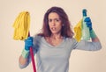 Attractive woman angry and restless of cleaning and housekeeping