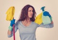 Attractive woman angry and restless of cleaning and housekeeping