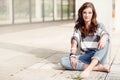 Attractive woman barefoot in summertime outdoor