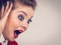 Woman having shocked amazed face expression Royalty Free Stock Photo