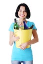 Attractive woman with bottles, recycling idea. Royalty Free Stock Photo