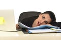 Attractive woman in business suit working tired and bored in office computer desk looking sad Royalty Free Stock Photo