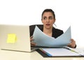 Attractive woman in business suit working tired and bored in office computer desk looking sad Royalty Free Stock Photo