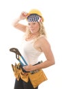 Attractive woman contractor tools Royalty Free Stock Photo