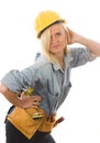Attractive woman contractor tools Royalty Free Stock Photo