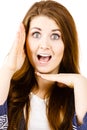 Woman having shocked amazed face expression Royalty Free Stock Photo