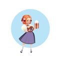 Attractive woman in dirndl with beer and pretzel