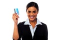 Attractive woman displaying her credit card Royalty Free Stock Photo