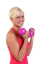 Attractive woman doing bicep curls