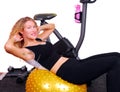 Attractive woman doing situps on an exercise ball Royalty Free Stock Photo