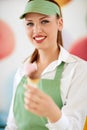 Attractive woman employed in candy store