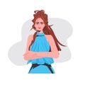 Attractive woman with folded hands beautiful girl model in trendy clothes female cartoon character portrait